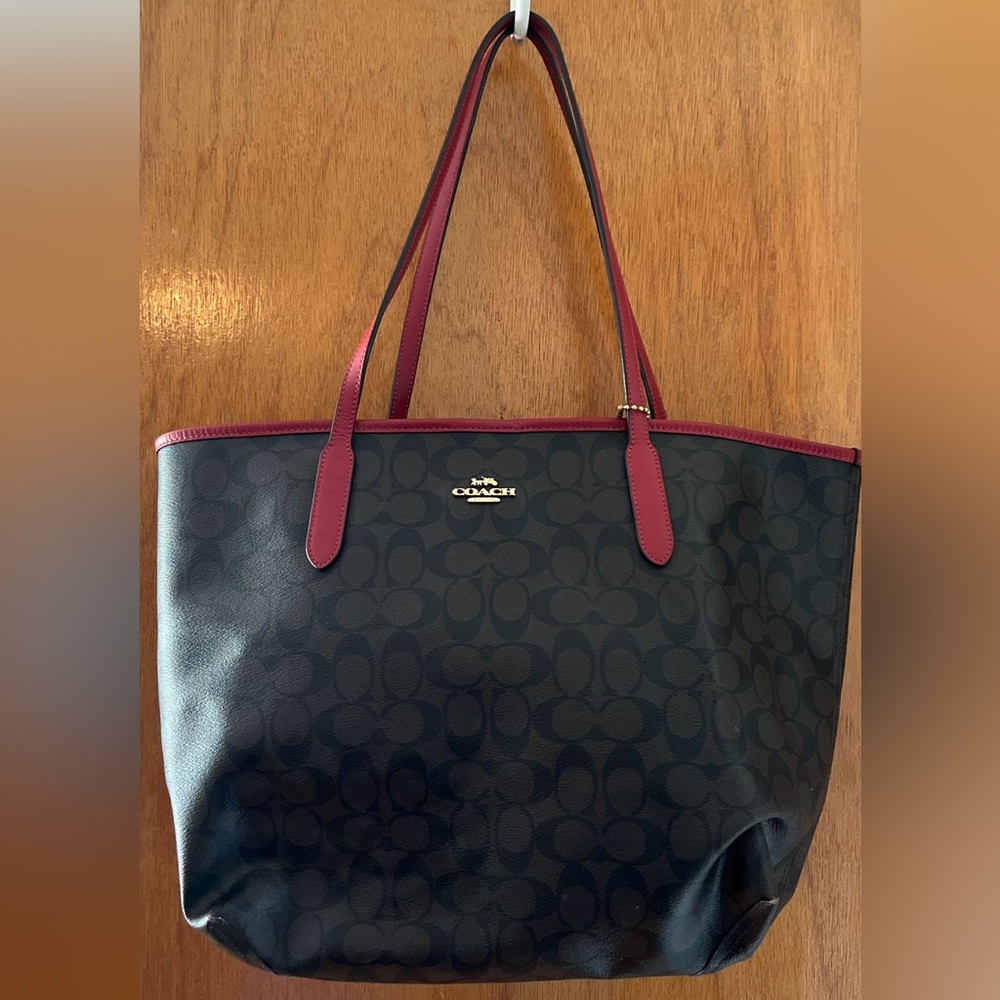 Coach Signature Brown and Red Tote Bag